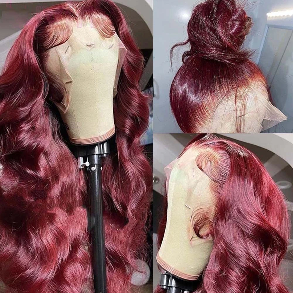 Wholesale Burgundy 360 Wig Body Wave 99j Colored Curly Wave HD Transparent Lace Front Human Hair Wig