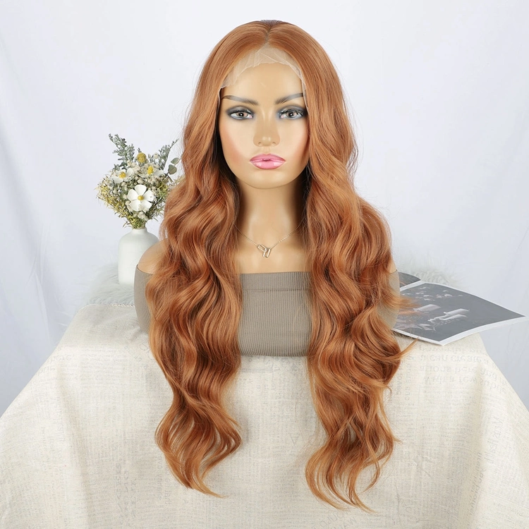 Long Body Wave Lace Front Wig Blonde Ombre Blue Brown Wigs for Black Women Heat Resistant Fiber Synthetic Wigs for Daily Party